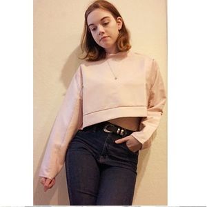 Cropped, pale pink, light sweatshirt.